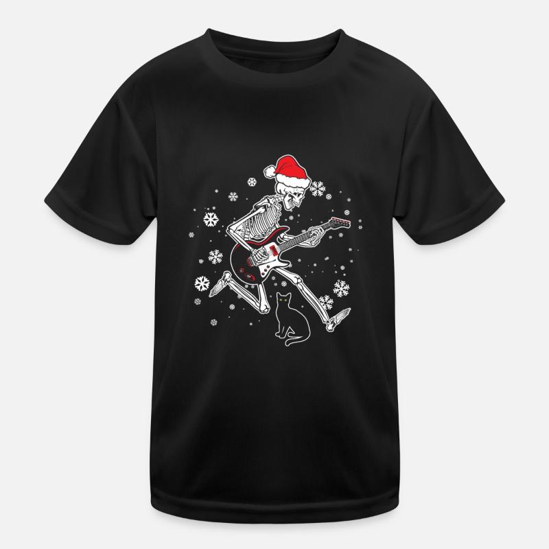 Skeleton joue du chapeau de Noël de chat de guitare électrique T-shirt sport Enfant