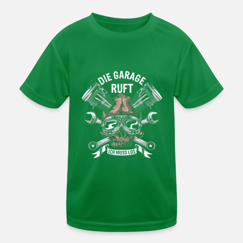 Die Garage Ruft Ich Muss Los Auto Tuner Spruch Mec Kinder Funktions-T-Shirt
