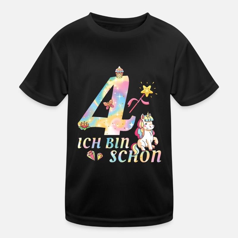 Einhorn Geburtstag Mädchen Ich bin schon 4 Kinder Funktions-T-Shirt