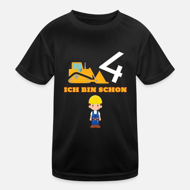 Ich bin schon 4 Jahre Kinder Baustelle Bagger Kinder Funktions-T-Shirt