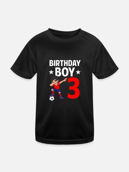 Birthday Boy 3 Years Old Dabbing Soccer Player - Kids Functional T-Shirt - black - Front