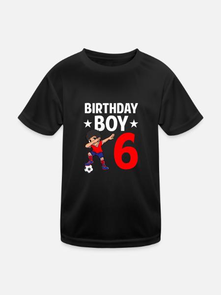 Birthday Boy 6 Years Old Dabbing Soccer Player - Kids Functional T-Shirt - black - Front