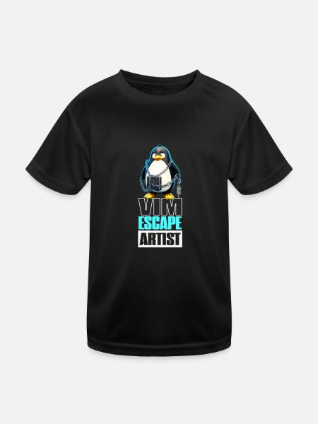Linux Humor VIM Escape Artist Tux the Penguin - Kinder Funktions-T-Shirt - Schwarz - Vorne