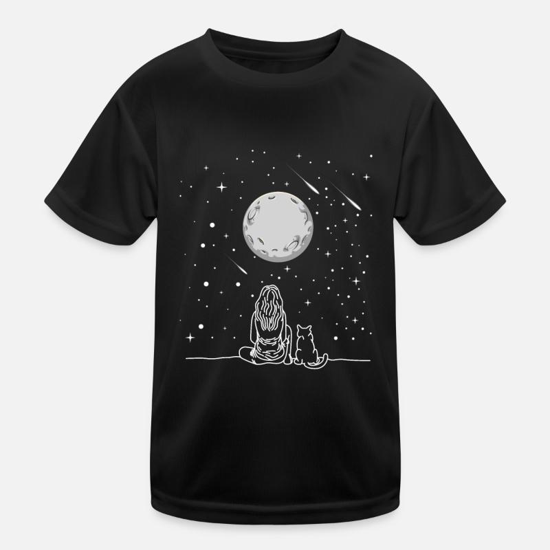 Full Moon Cat Stargazing For Astronomy Lover Kinder Funktions-T-Shirt