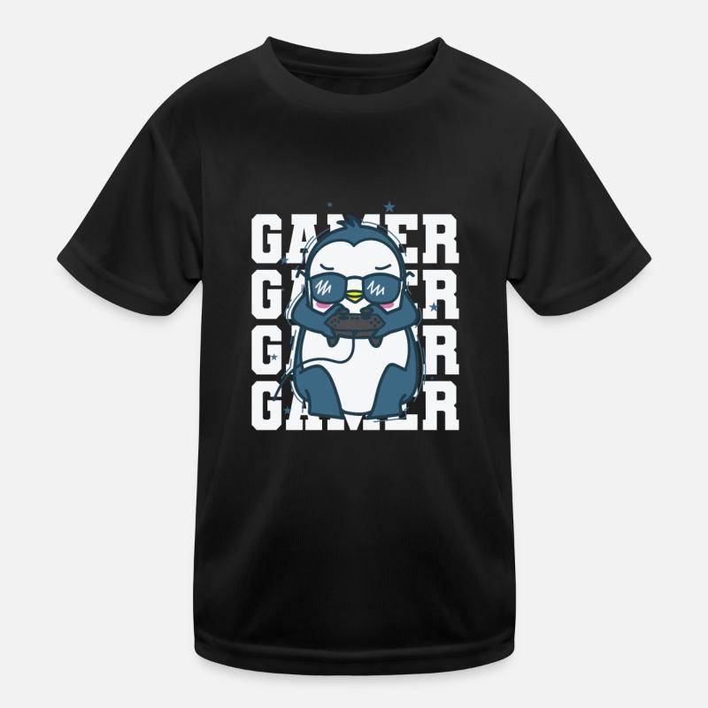 Penguin as a gamer with controller Antarctica Kids Functional T-Shirt