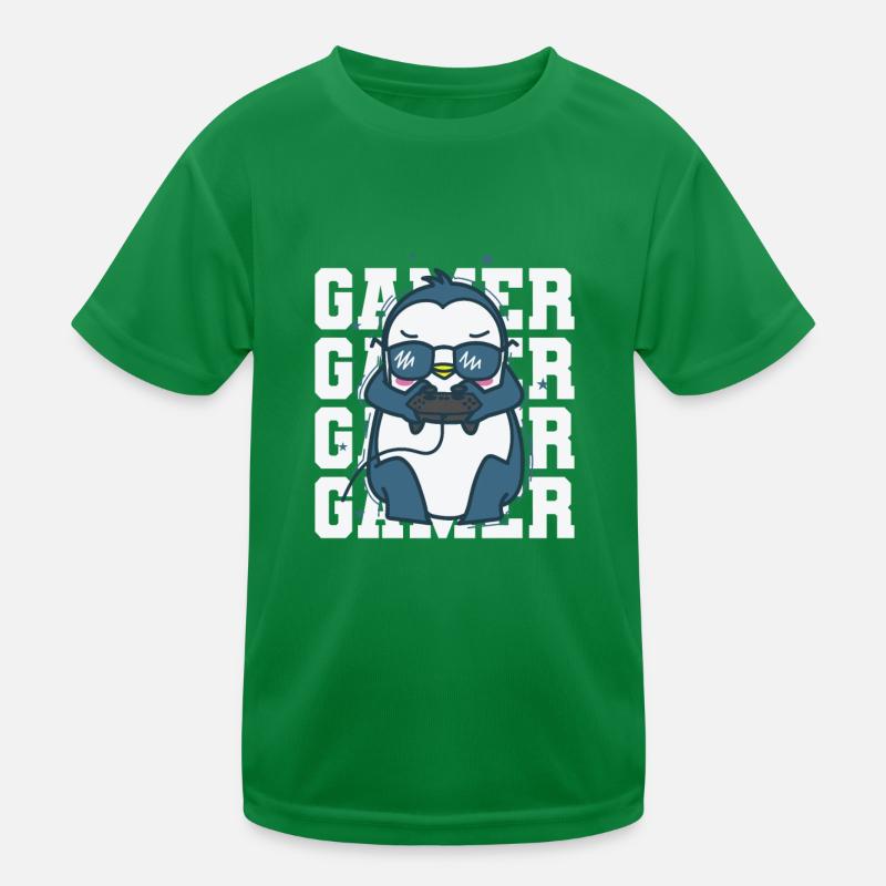 Penguin as a gamer with controller Antarctica Kids Functional T-Shirt