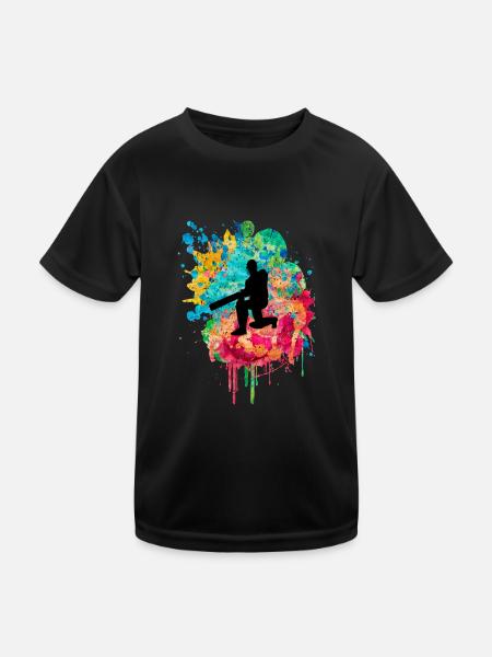 Cricket-Spieler in Popart - Kinder Funktions-T-Shirt - Schwarz - Vorne