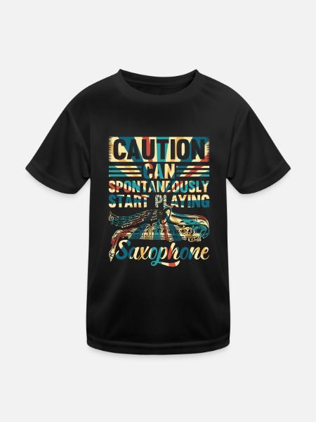 Attention peut spontanément commencer à jouer des saxophones - T-shirt sport Enfant - noir - Devant