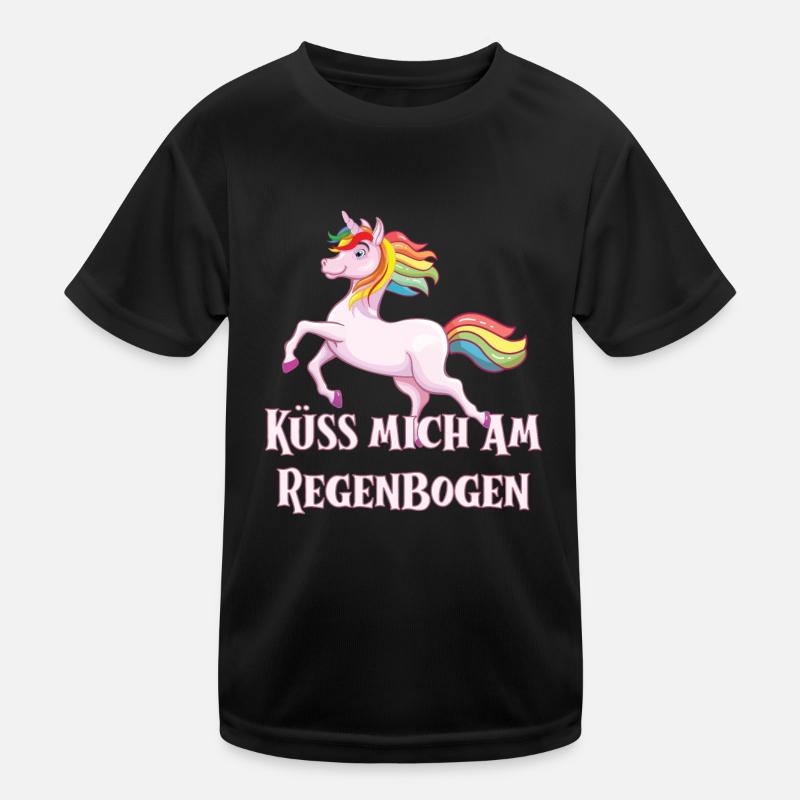 Lustiges Einhorn mit Spruch; Küss mich am ... Kinder Funktions-T-Shirt