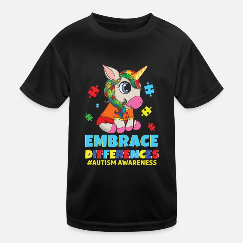 Different Colorful Puzzle Unicorn Autism Awareness Kids Functional T-Shirt