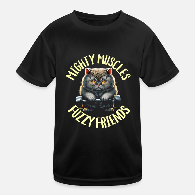 Bodybuilding Cat - Powerful Muscles Fuzzy Kids Functional T-Shirt