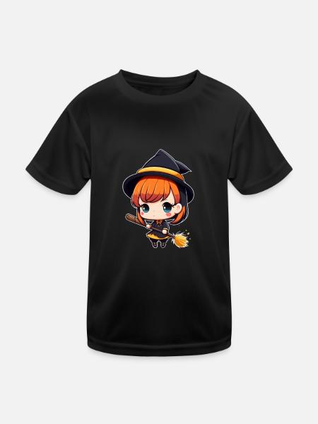Niedlich Aber Verhext Chibi Hexe Anime Manga Wicca - Kinder Funktions-T-Shirt - Schwarz