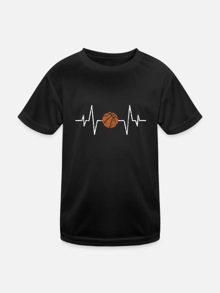 Basketball Herzschlag - Kinder Funktions-T-Shirt - Schwarz - Vorne
