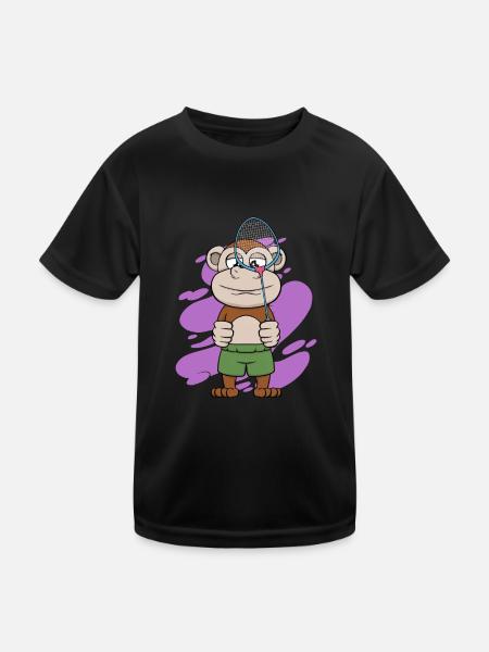 Joli singe jouant au badminton, Hobby Sports - T-shirt sport Enfant - noir - Devant