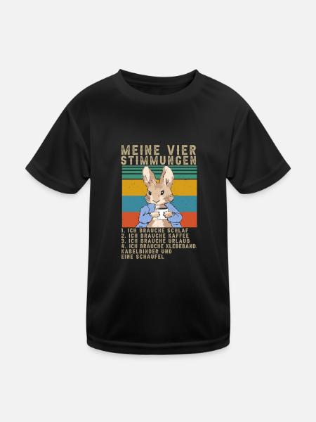 Hase Meine Vier Stimmungen Schlaf Kaffee Spruch - Kinder Funktions-T-Shirt - Schwarz - Vorne