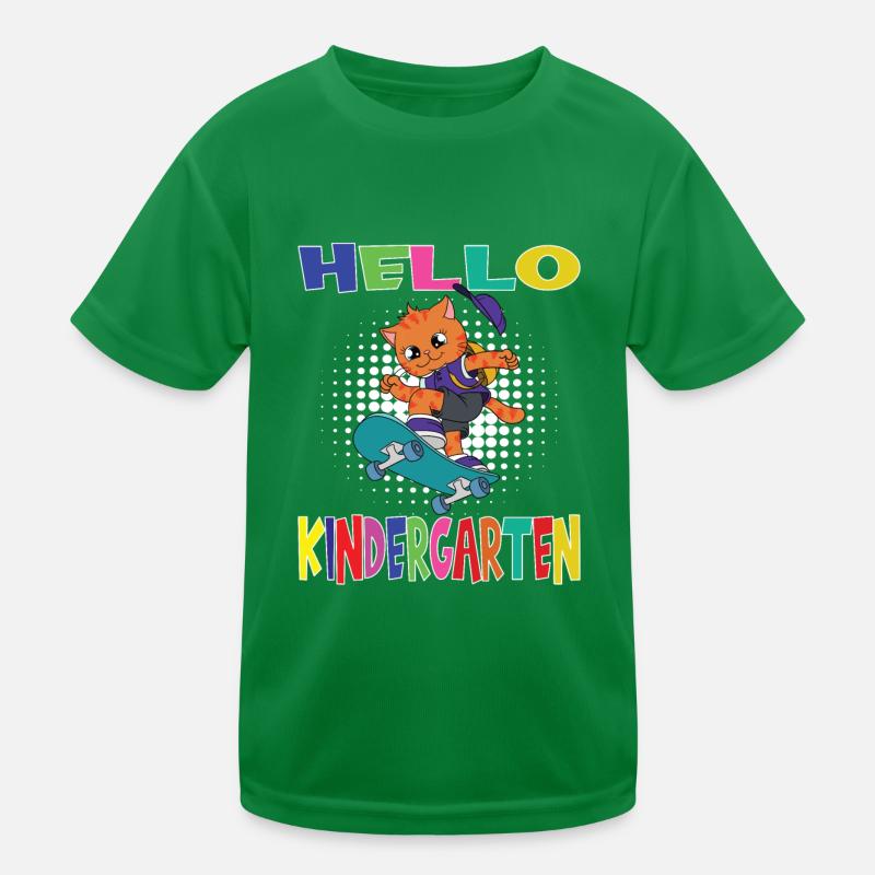Hallo Kindergarten Skateboarding Katze Kinder Funktions-T-Shirt