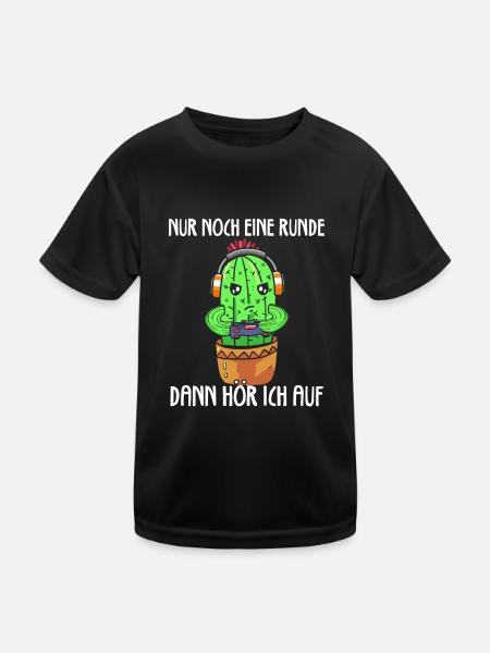 Nur Noch Eine Runde Zocken Gamer Kaktus - Kinder Funktions-T-Shirt - Schwarz - Vorne