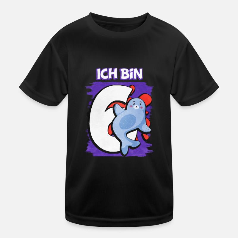 Ich Bin 6 Robbe - Kinder Funktions-T-Shirt - Schwarz