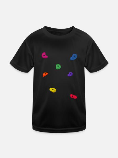 Retro Graphic Climbing Bouldering Rock Climber Mou - Kids Functional T-Shirt - black - Front