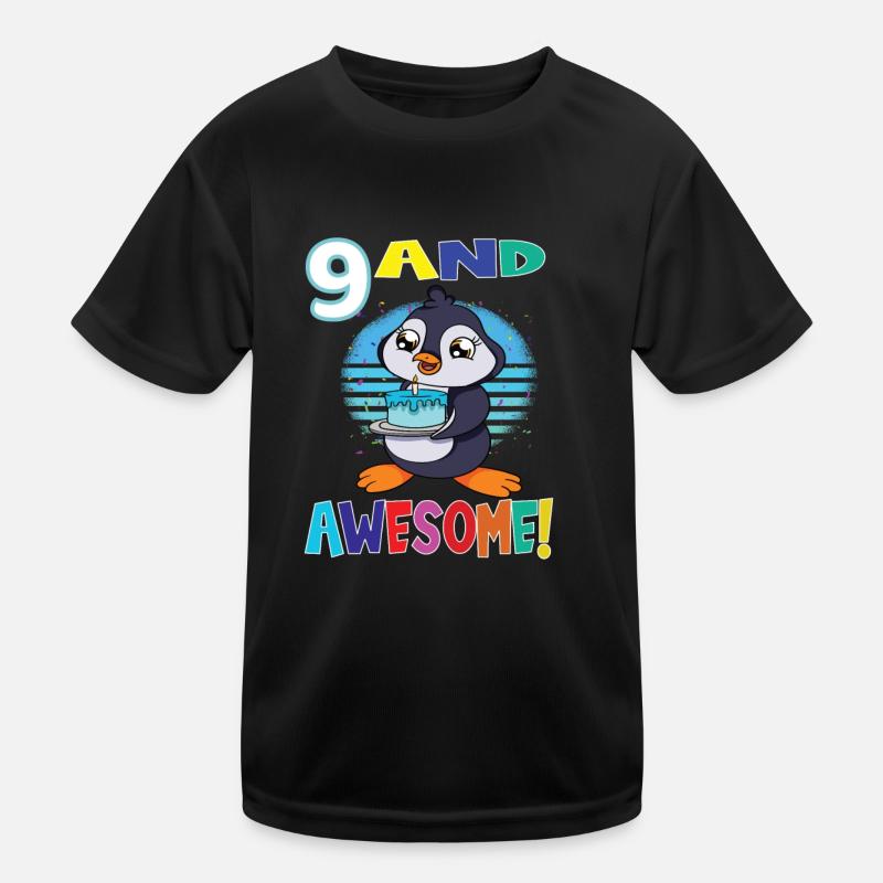 9 And Awesome Birthday Penguin Birthday Cake Kinder Funktions-T-Shirt