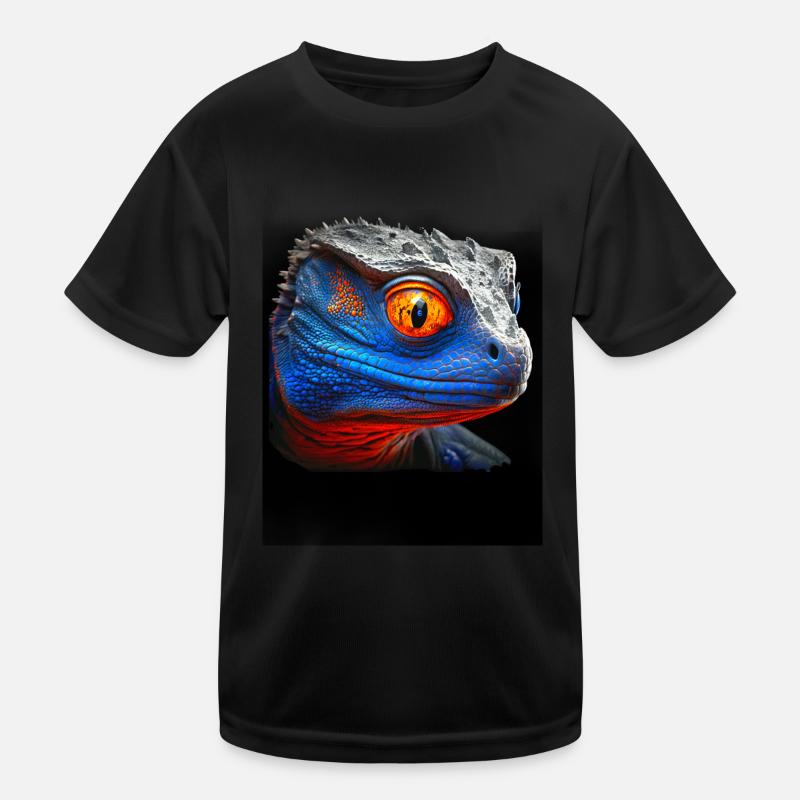 Blue and orange dinosaur lizard head Kids Functional T-Shirt