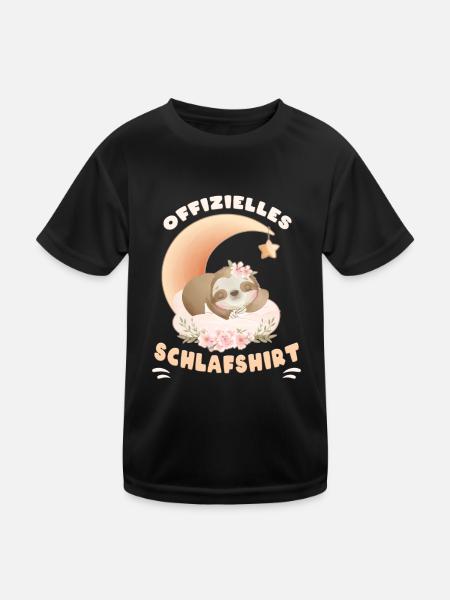 Offizielles Schlafshirt, Faultier, Blumen, Mond - Kinder Funktions-T-Shirt - Schwarz - Vorne
