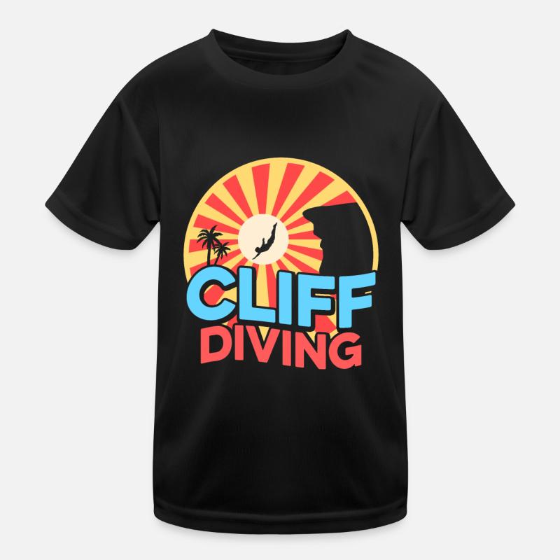 Retro Graphic Cliff Diver Cliff Diving Tombstoning Kids Functional T-Shirt
