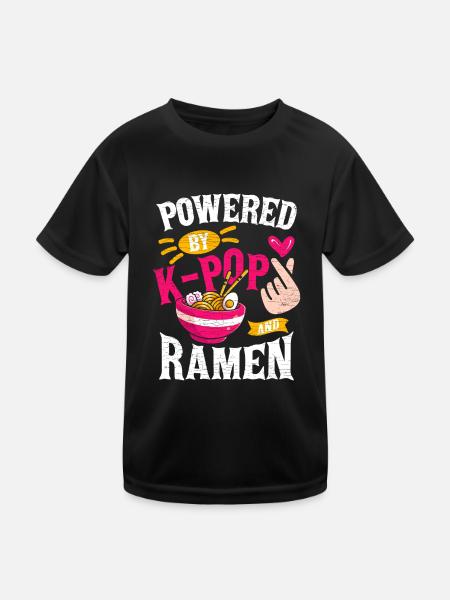 Powered By Ramen K-Pop - Kinder Funktions-T-Shirt - Schwarz - Vorne