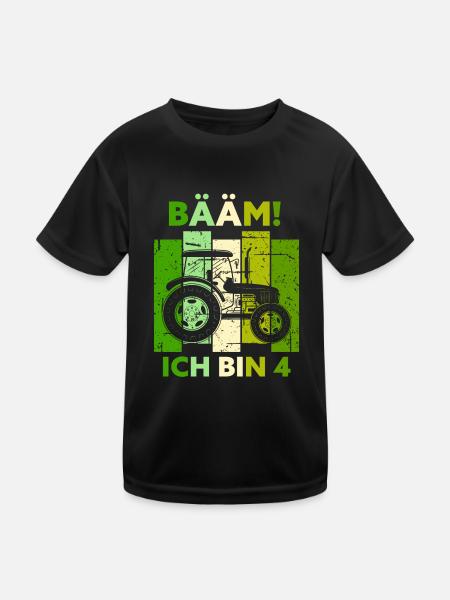 4. Geburtstag 4 Jahre Geschenk Vier Traktor - Kinder Funktions-T-Shirt - Schwarz