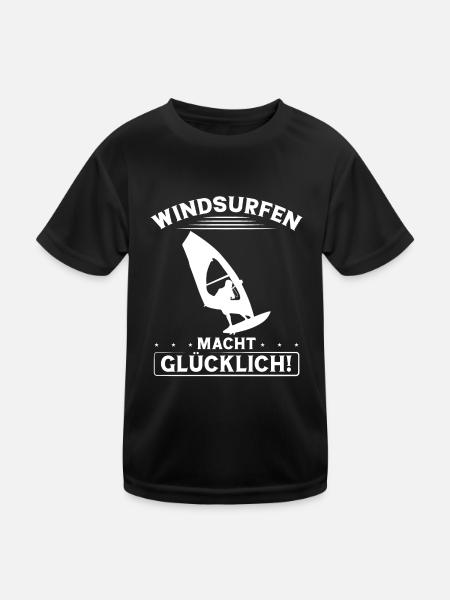 Windsurfen Macht Glücklich - Kinder Funktions-T-Shirt - Schwarz - Vorne