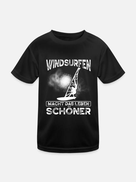 Windsurfen Macht Das Leben Schöner - Kinder Funktions-T-Shirt - Schwarz - Vorne