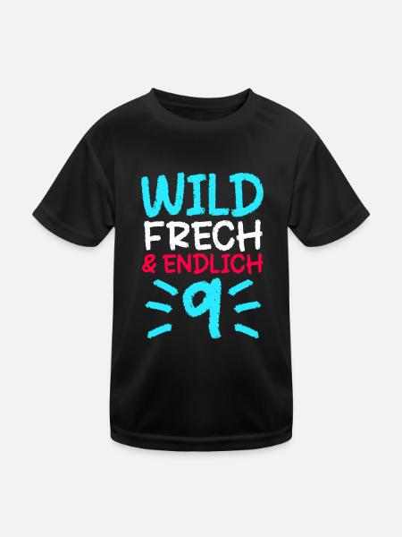 9 Geschenk 9. Geburtstag Neun Junge Mädchen - Kinder Funktions-T-Shirt - Schwarz - Vorne