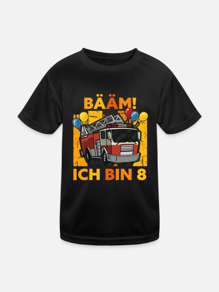 8. Geburtstag 8 Acht Jahre Geschenk Feuerwehr Auto - Kinder Funktions-T-Shirt - Schwarz - Vorne