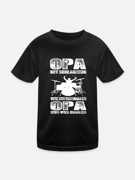 Opa Mit Schlagzeug Wie Ein Normaler Opa Nur Cool - Kinder Funktions-T-Shirt - Schwarz - Vorne