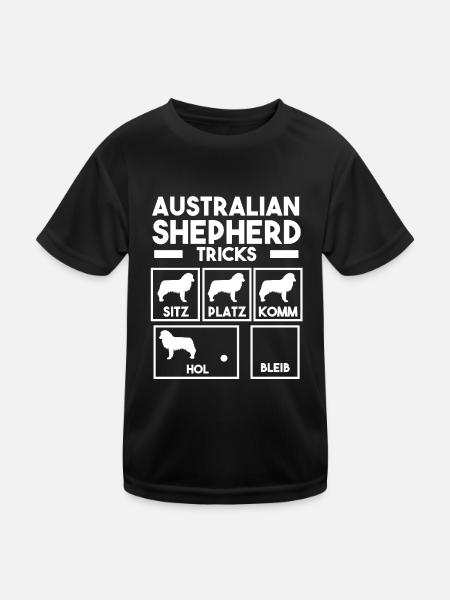 Hund Australian Shepherd - Kinder Funktions-T-Shirt - Schwarz - Vorne