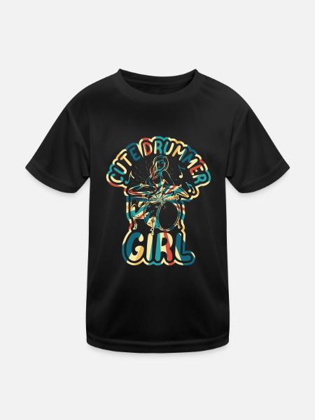 Cute Drummer Girl Drum Player Girl - Drummer Girl - Kinder Funktions-T-Shirt - Schwarz - Vorne