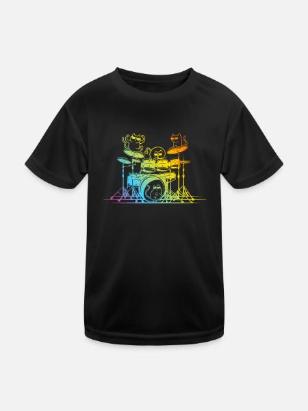 Drum Set Player Cats - Drôle de batteur Cats - T-shirt sport Enfant - noir - Devant