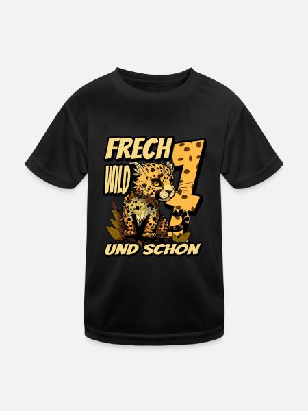 7. Kindergeburtstags Party Leopard Wild und Frech - Kinder Funktions-T-Shirt - Schwarz - Vorne