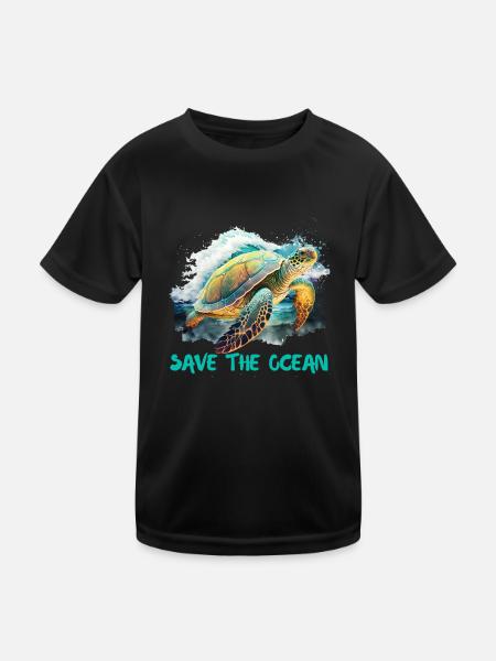 Save the turtles Environmental protection ocean - Kids Functional T-Shirt - black - Front