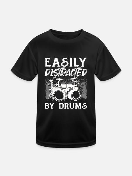 Drummer Musician Drums - Facilement distrait par Drum - T-shirt sport Enfant - noir - Devant