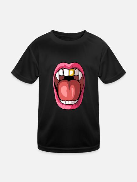 Lustiges Dracula Vampir Zähne - Kinder Funktions-T-Shirt - Schwarz - Vorne
