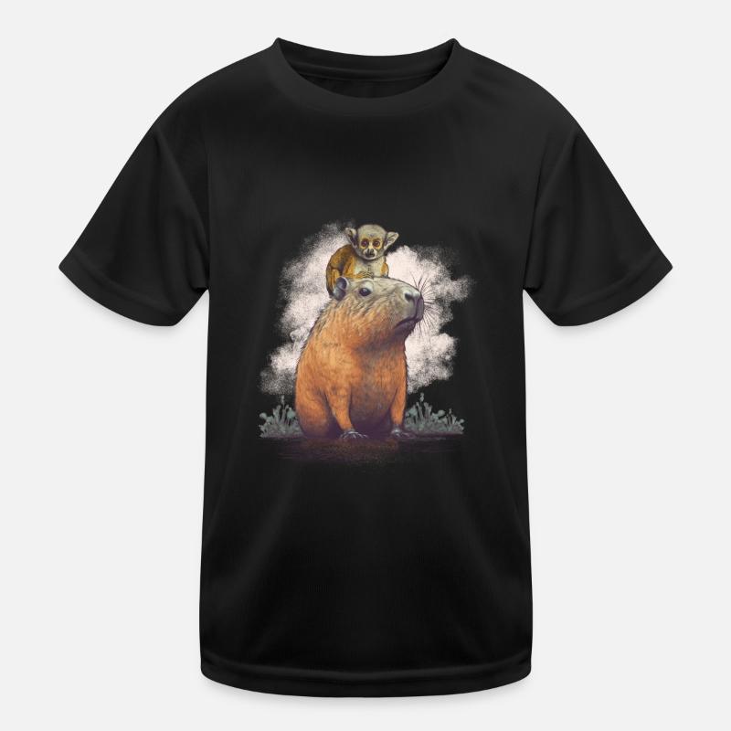 Capybara mit Affen - Kinder Funktions-T-Shirt - Schwarz