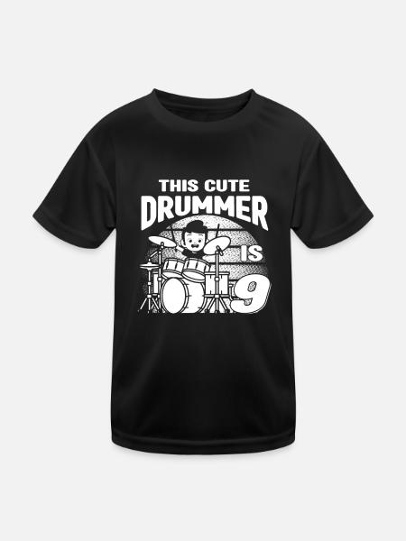 Birthday Drummer Boy - This Cute Drummer Is 9 Year - Kinder Funktions-T-Shirt - Schwarz - Vorne