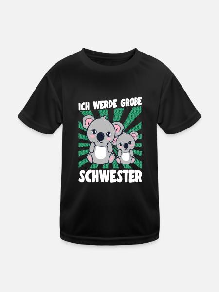 Bald Große Schwester Verkündung Koala Mädchen - Kinder Funktions-T-Shirt - Schwarz - Vorne