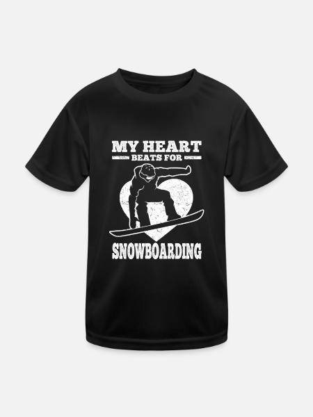 My Heart Beats For Snowboarding - Snowboarder - Kids Functional T-Shirt - black - Front
