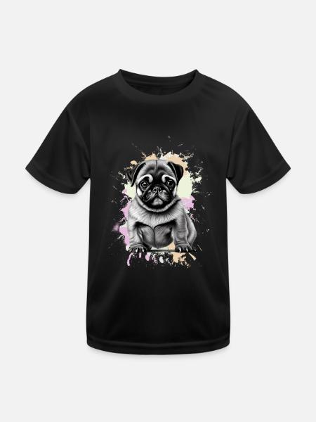 Mops Hund - Kinder Funktions-T-Shirt - Schwarz - Vorne