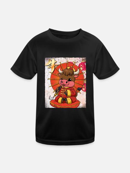 Jahr Des Ochsens Mondneujahrsfest Chinesisches - Kinder Funktions-T-Shirt - Schwarz - Vorne