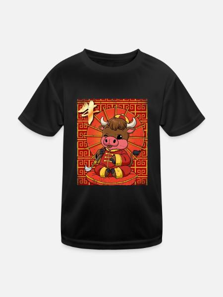 Jahr Des Ochsens Mondneujahrsfest Chinesisches - Kinder Funktions-T-Shirt - Schwarz - Vorne