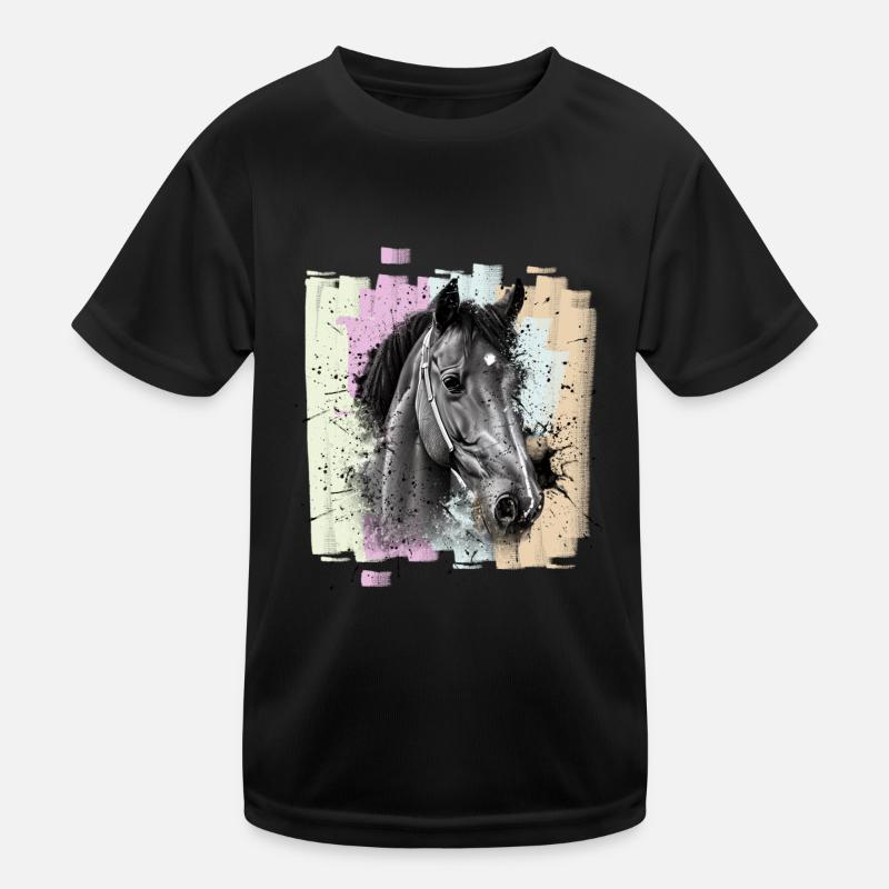 Pferd - Kinder Funktions-T-Shirt - Schwarz