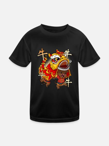 Jahr Des Ochsens Mondneujahrsfest Chinesisches - Kinder Funktions-T-Shirt - Schwarz - Vorne